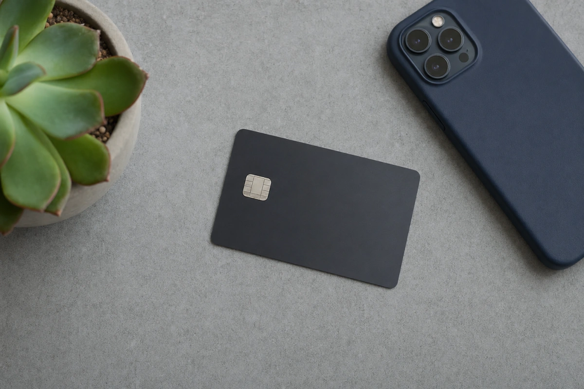 Karta kredytowa na minimalistycznym blacie obok smartfona i rośliny — przewodnik po kartach kredytowych w 2026 r.