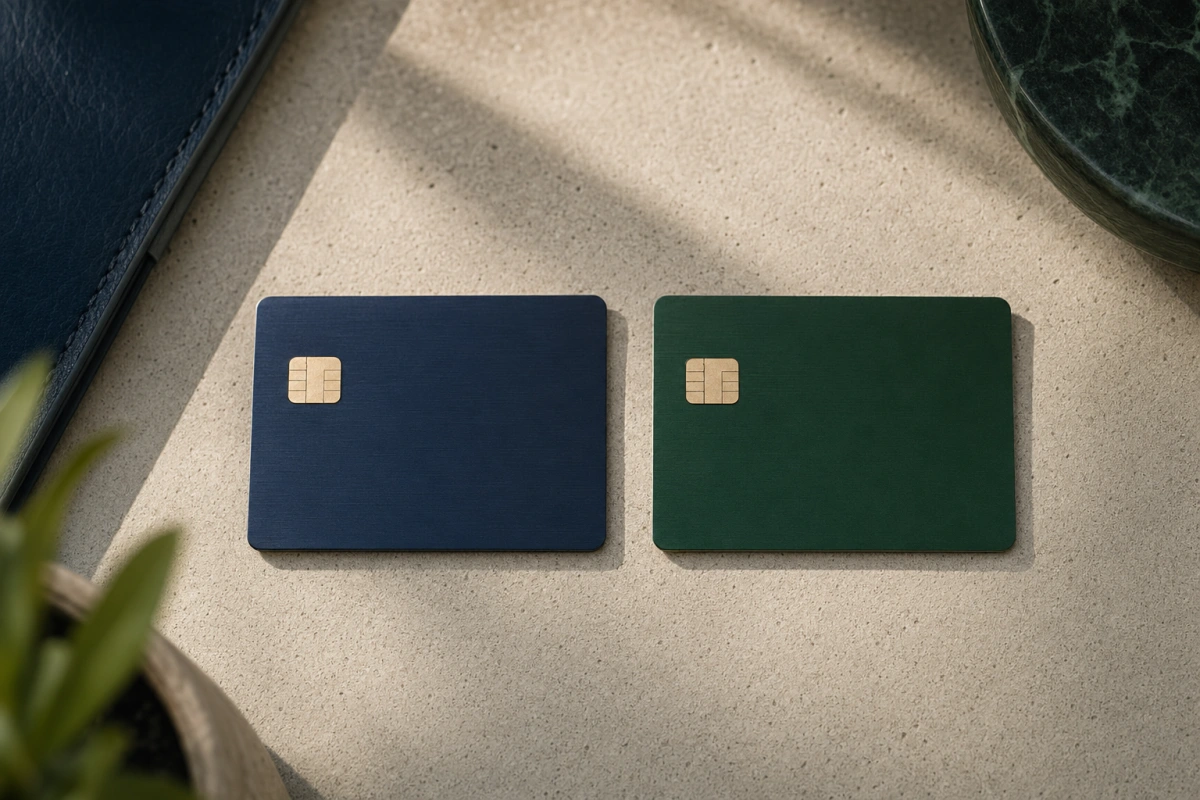 Dwie karty płatnicze na jasnym blacie — porównanie mBank vs Alior Bank, konto osobiste i ranking kont w 2026 r.