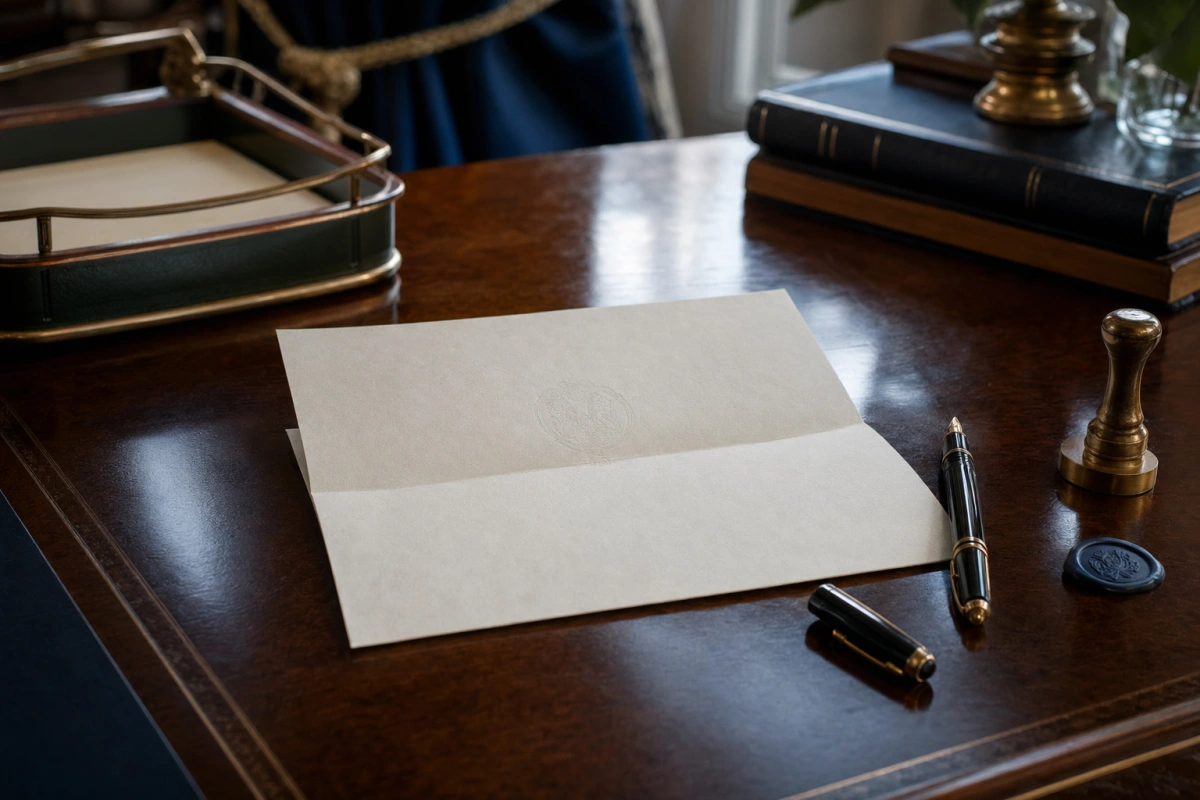 Formalne pismo z pieczęcią i pióro na biurku — skarga na bank do KNF, Rzecznika Finansowego lub UOKiK.