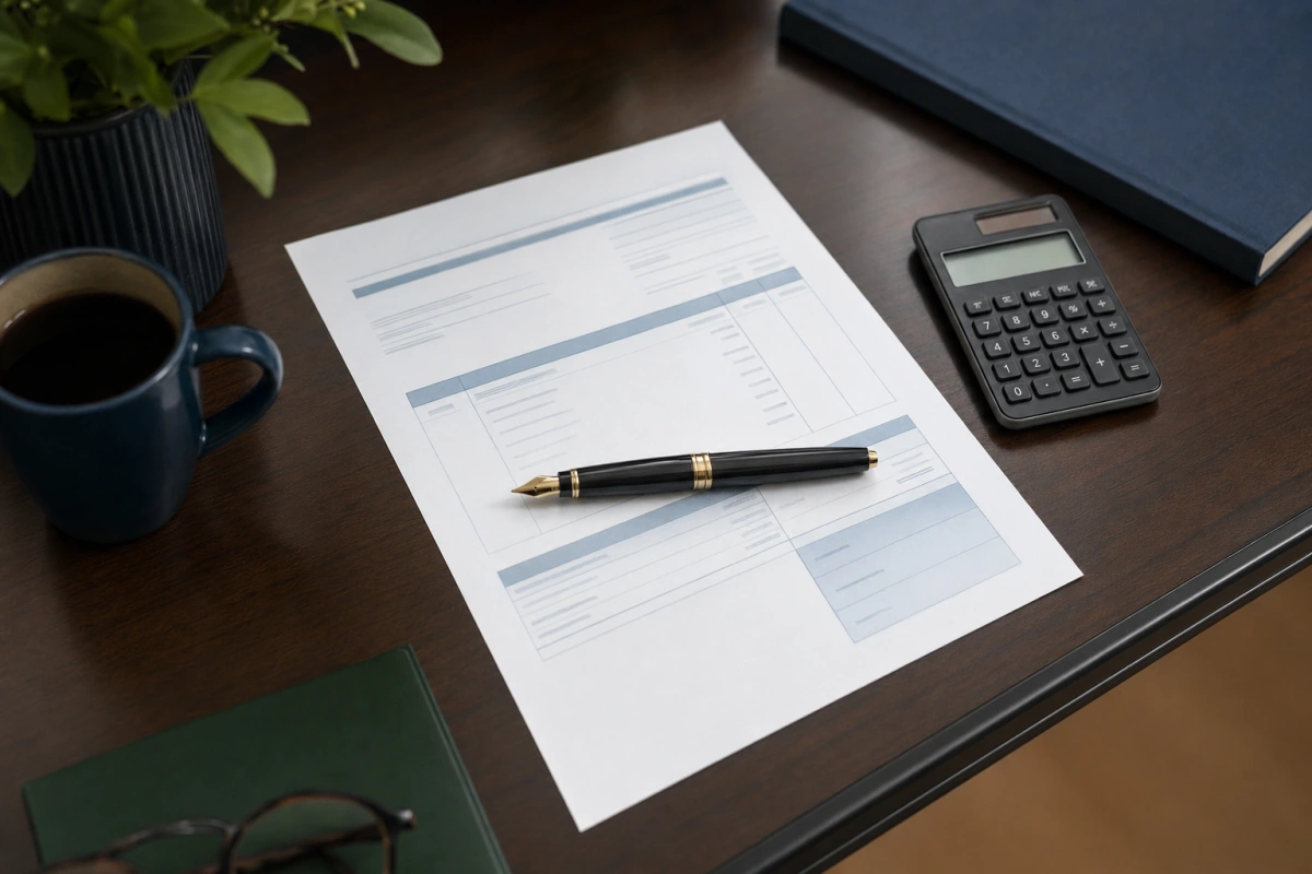 Faktura podzielona linią z piórem i kalkulatorem — split payment, mechanizm podzielonej płatności VAT i limity 2026.