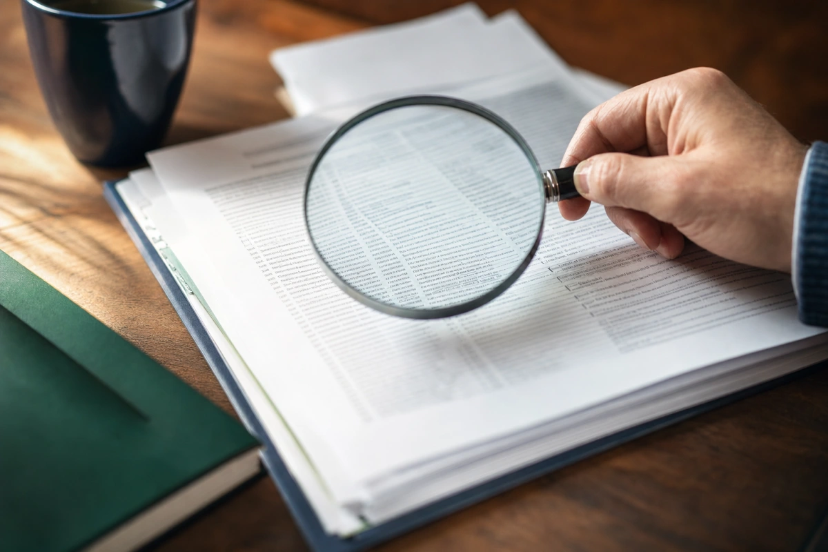 Lupa nad gęstą umową bankową na biurku — ukryte opłaty bankowe i raport UOKiK 2026.